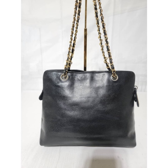 Authentic Chanel Vintage Caviar Leather Sac Shopping Shoulder Bag Black - Picture 6 of 16